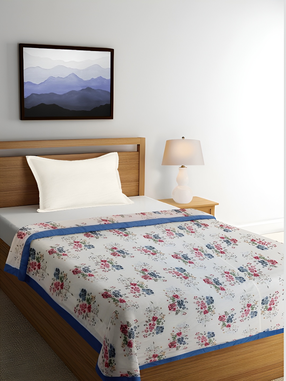 

ELAN DREAMS Blue Floral AC Room 110 GSM Double Bed Dohar