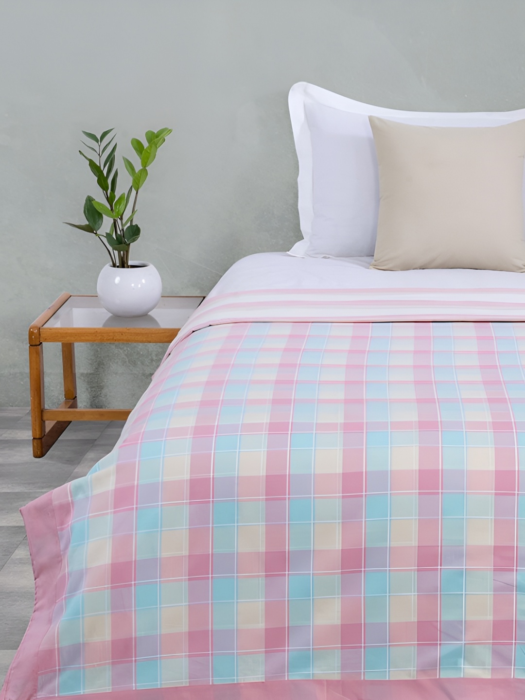 

ELAN DREAMS Pink & Beige Checked Pure Cotton AC Room 110 GSM Single Bed Dohar