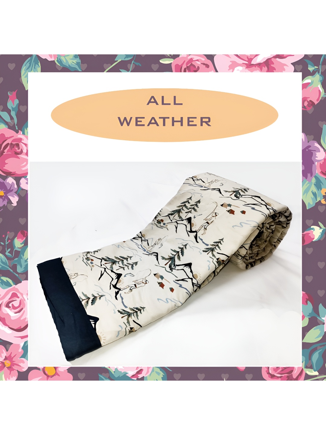 

ELAN DREAMS Black & White Floral Cotton AC Room 110 GSM Double Bed Dohar