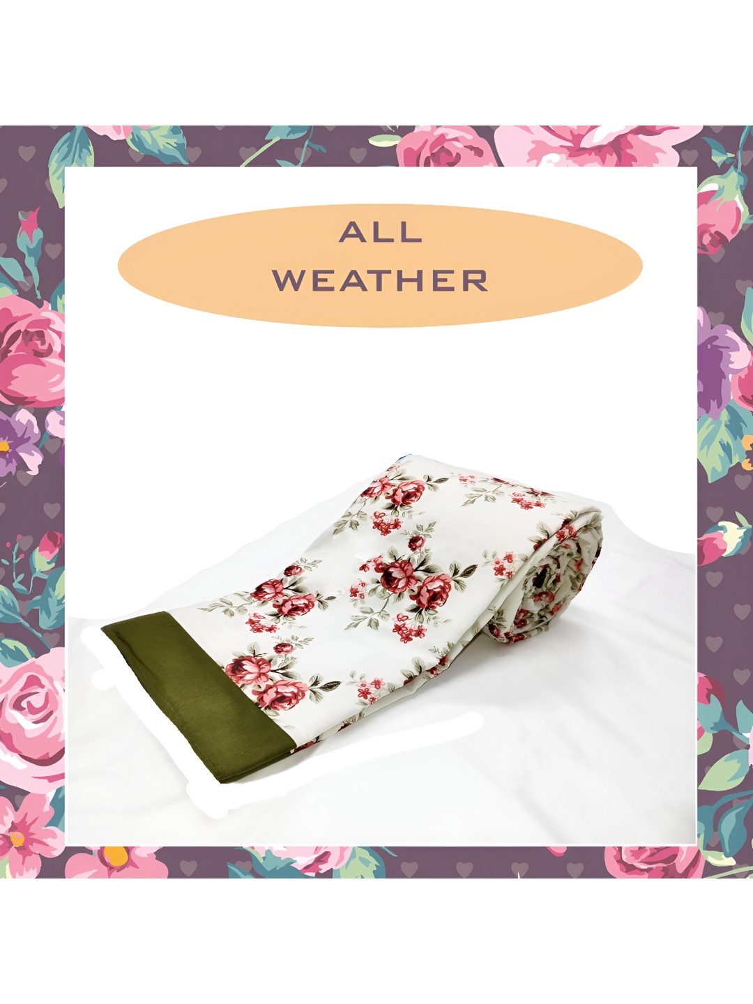 

ELAN DREAMS Off White & Green Floral Printed Cotton AC Room 110 GSM Double Bed Dohar