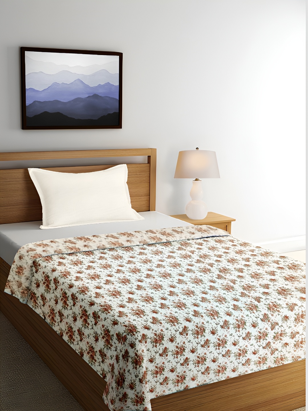 

ELAN DREAMS Green & Rust Floral AC Room 110 GSM Double Bed Dohar