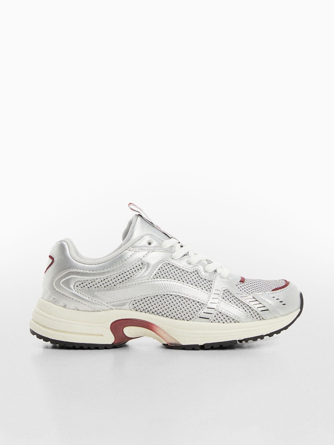 

MANGO Women Woven Design Sneakers, Silver