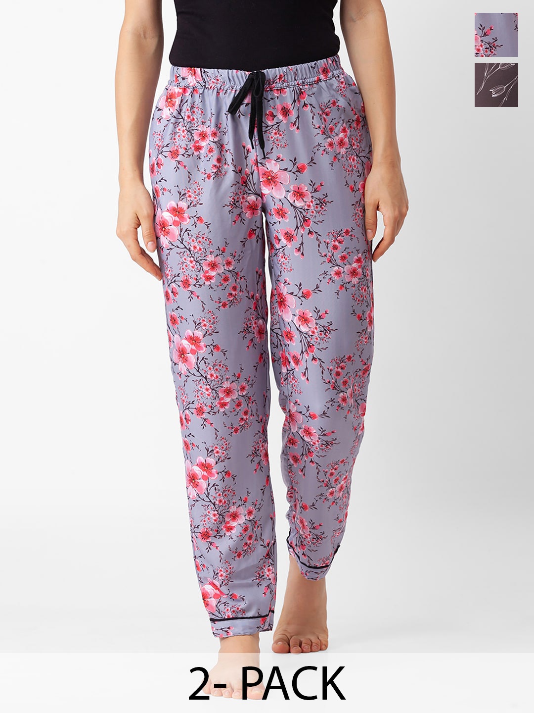 

NOIRA Pack Of 2 Printed Mid-Rise Lounge Pants, Grey