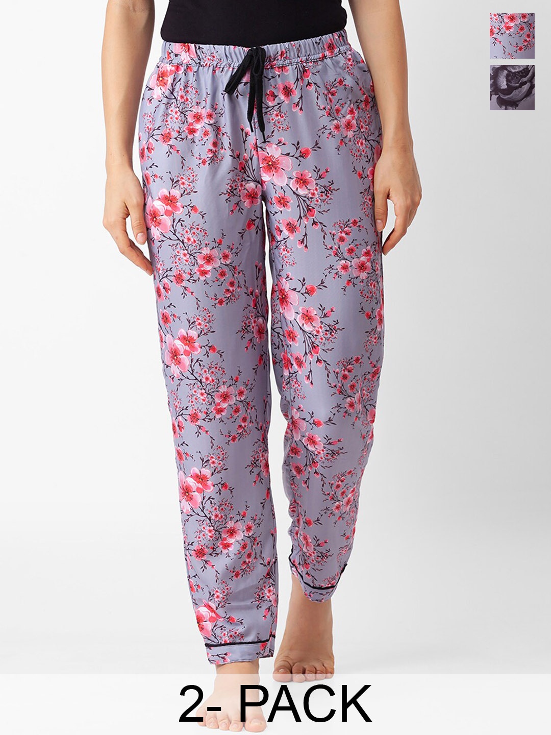 

NOIRA Pack Of 2 Printed Mid-Rise Lounge Pants, Grey