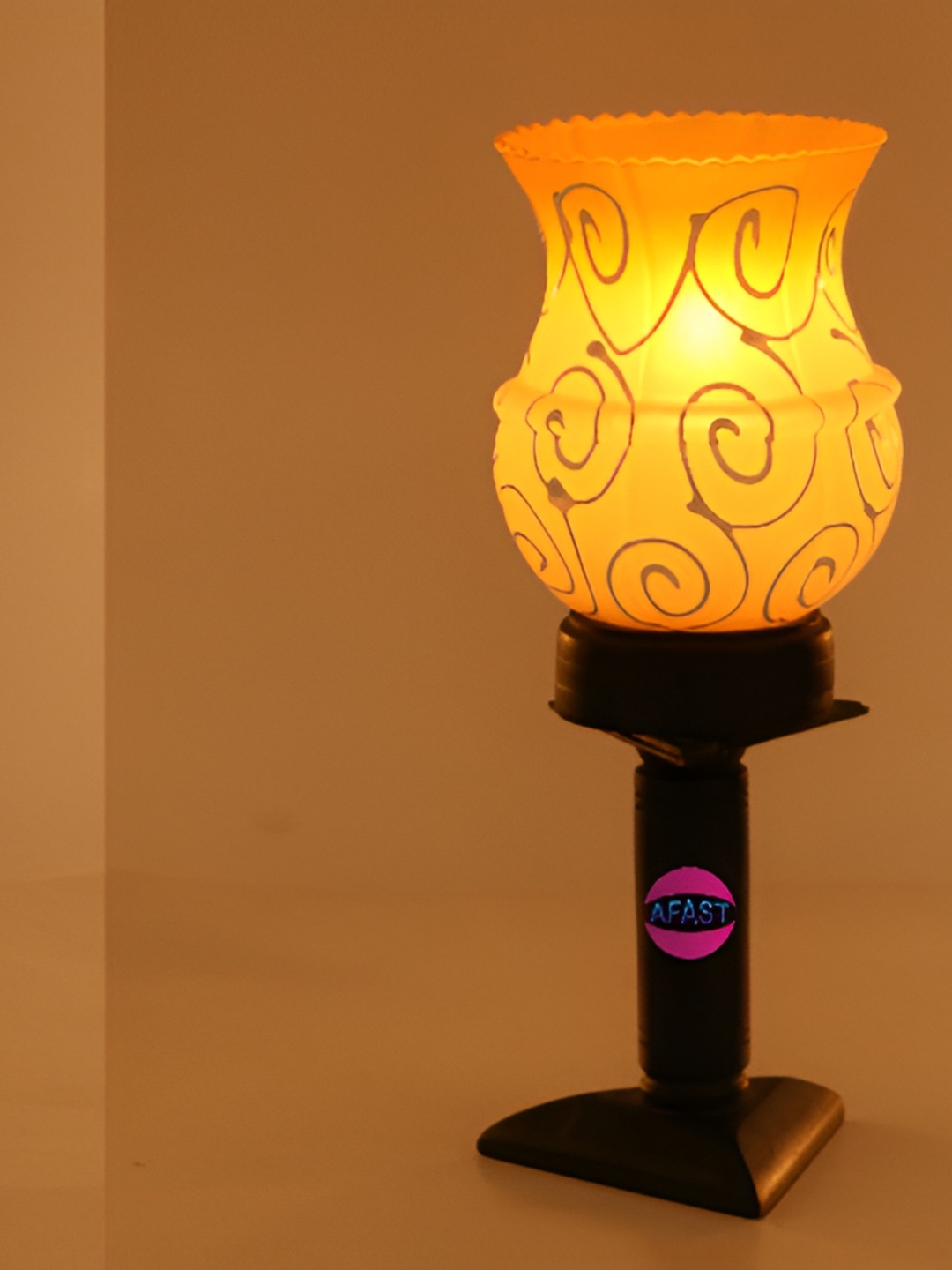 

Afast 2 Pcs Orange Printed Wood Contemporary Abstract Shaped Table Lamp