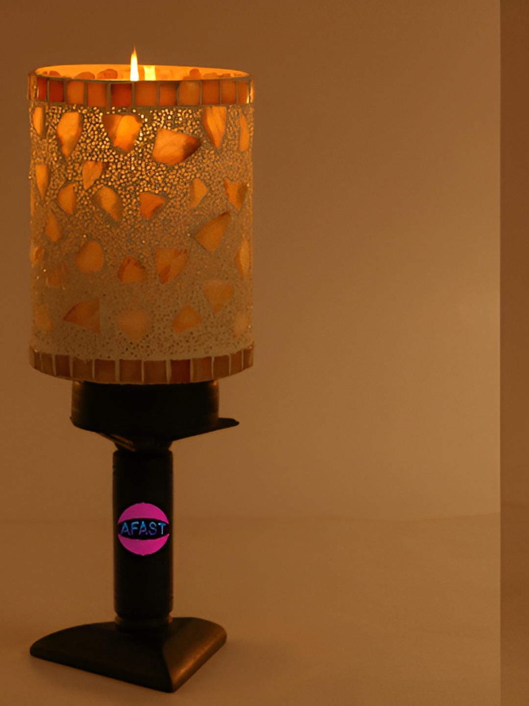 

Afast Printed Wood Contemporary Cylindrical Shaped Table Lamp, Multi