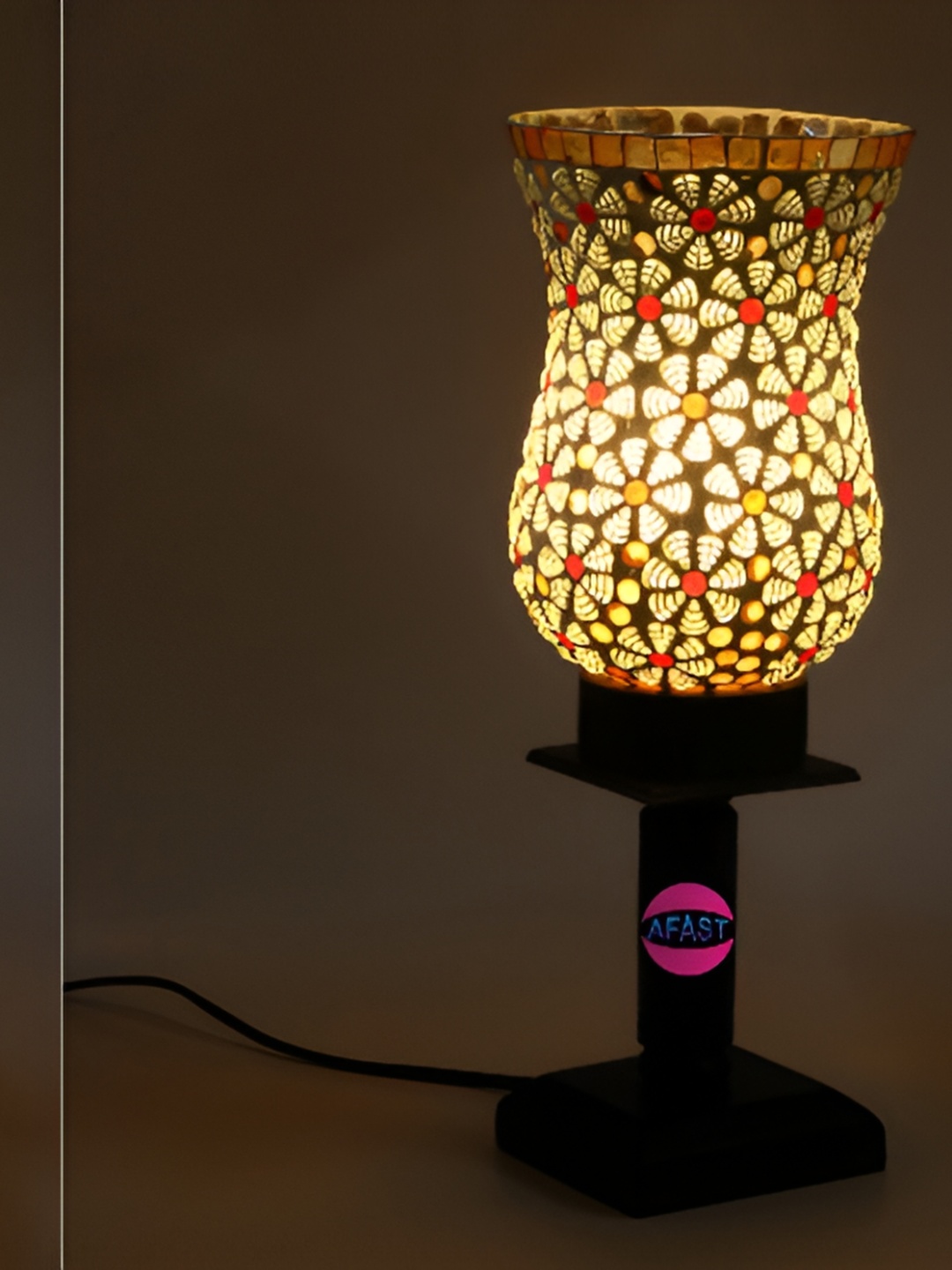 

Afast Printed Wood Contemporary Abstract Shaped Table Lamp, Multi
