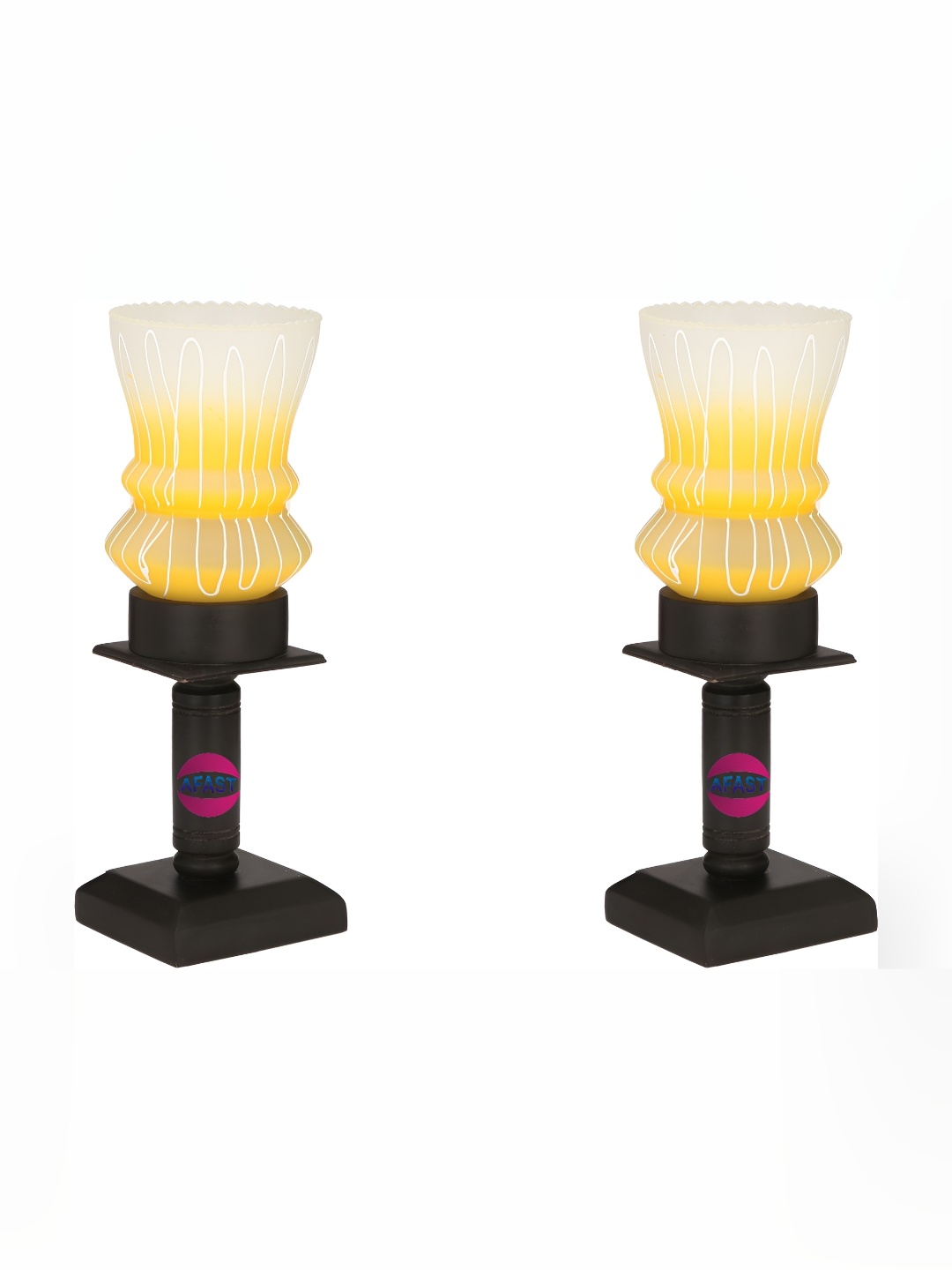 

Afast Yellow & White 2Pcs Textured Wooden Adjustable Cord Table Lamp