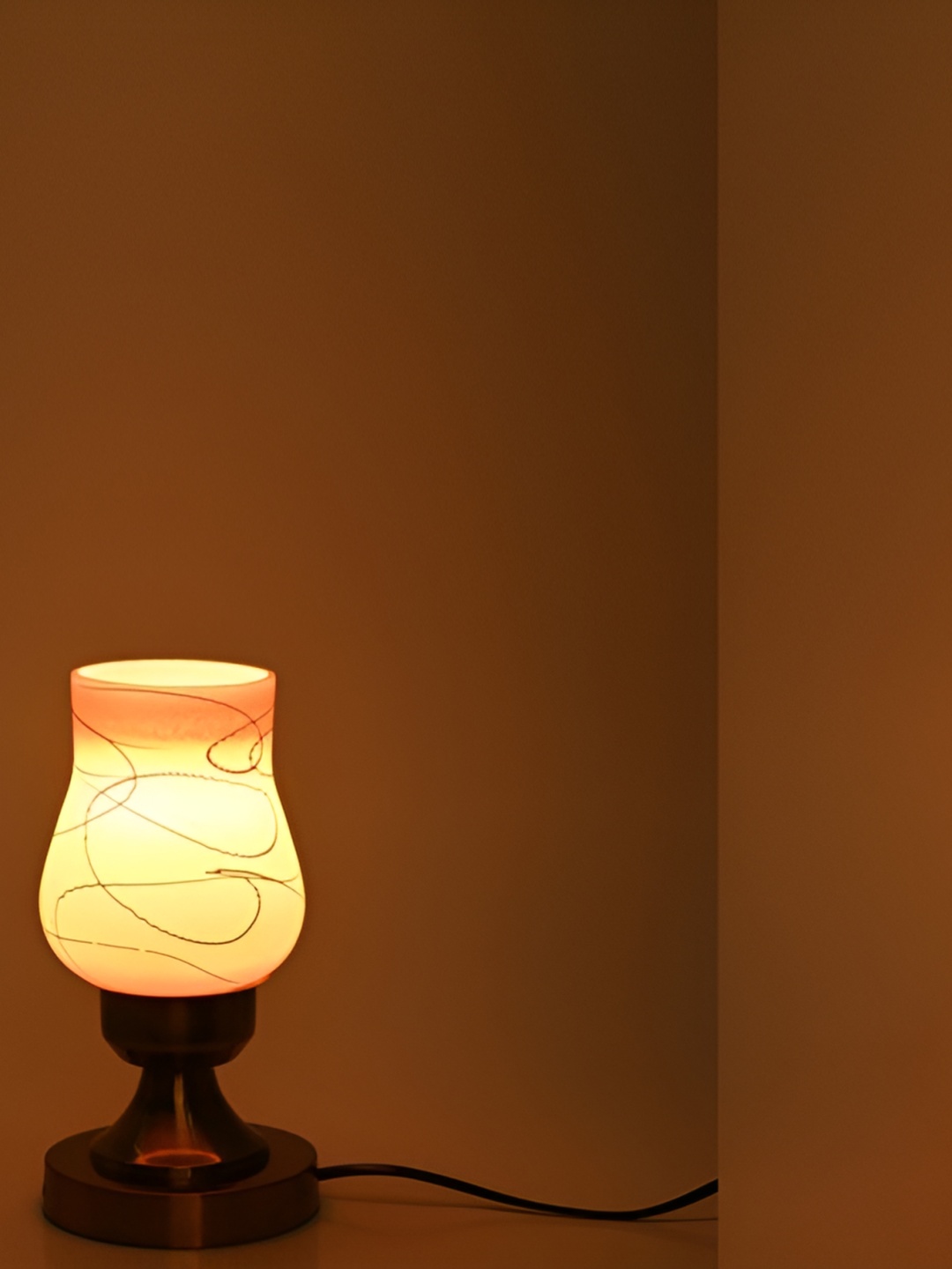Afast White Printed Cylinder Metal Table Lamp With Adjustable Cord