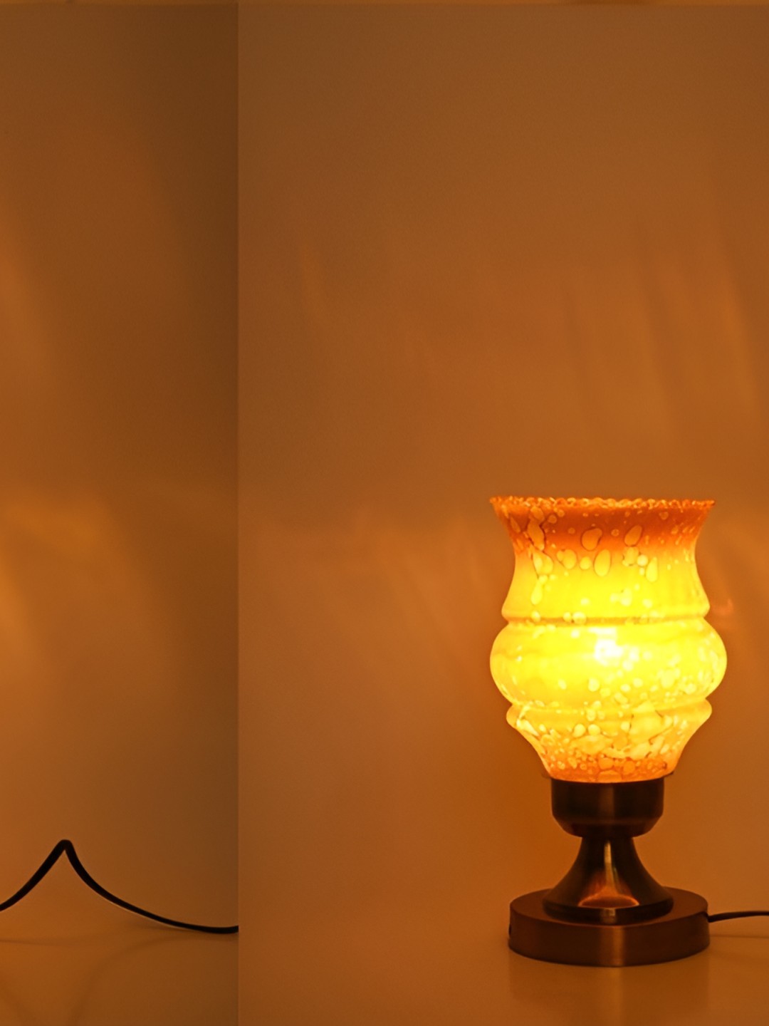 

Afast Orange & Yellow Printed Bell Shaped Glass Table Lamp with Adjustable Cord