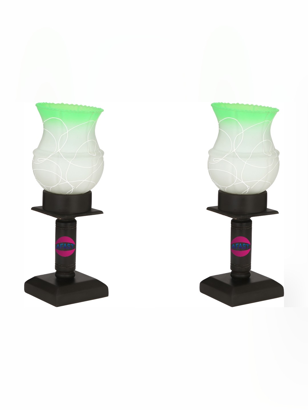 

Afast White & Green 2 Pcs Printed Wood Quirky Abstract Table Lamp with Adjustable Cord