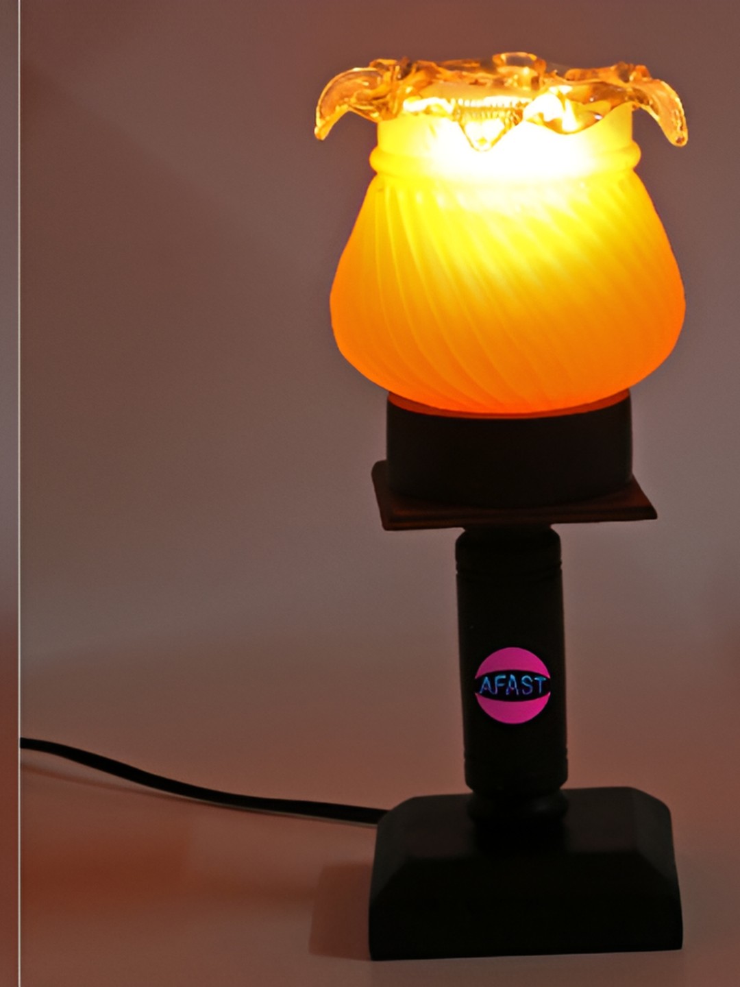 

Afast Yellow & Black 2Pcs Textured Wooden Abstract Shaped Table Lamp with Adjustable Cord