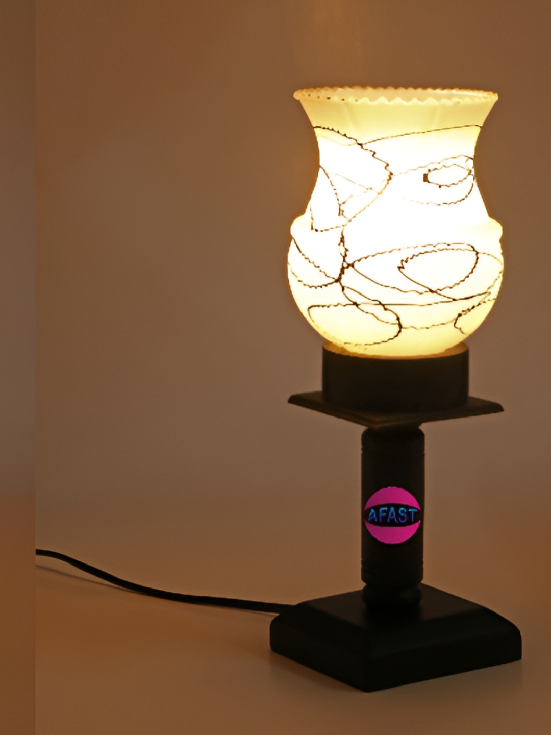 

Afast White & Black 2Pcs Textured Wooden Adjustable Cord Table Lamp