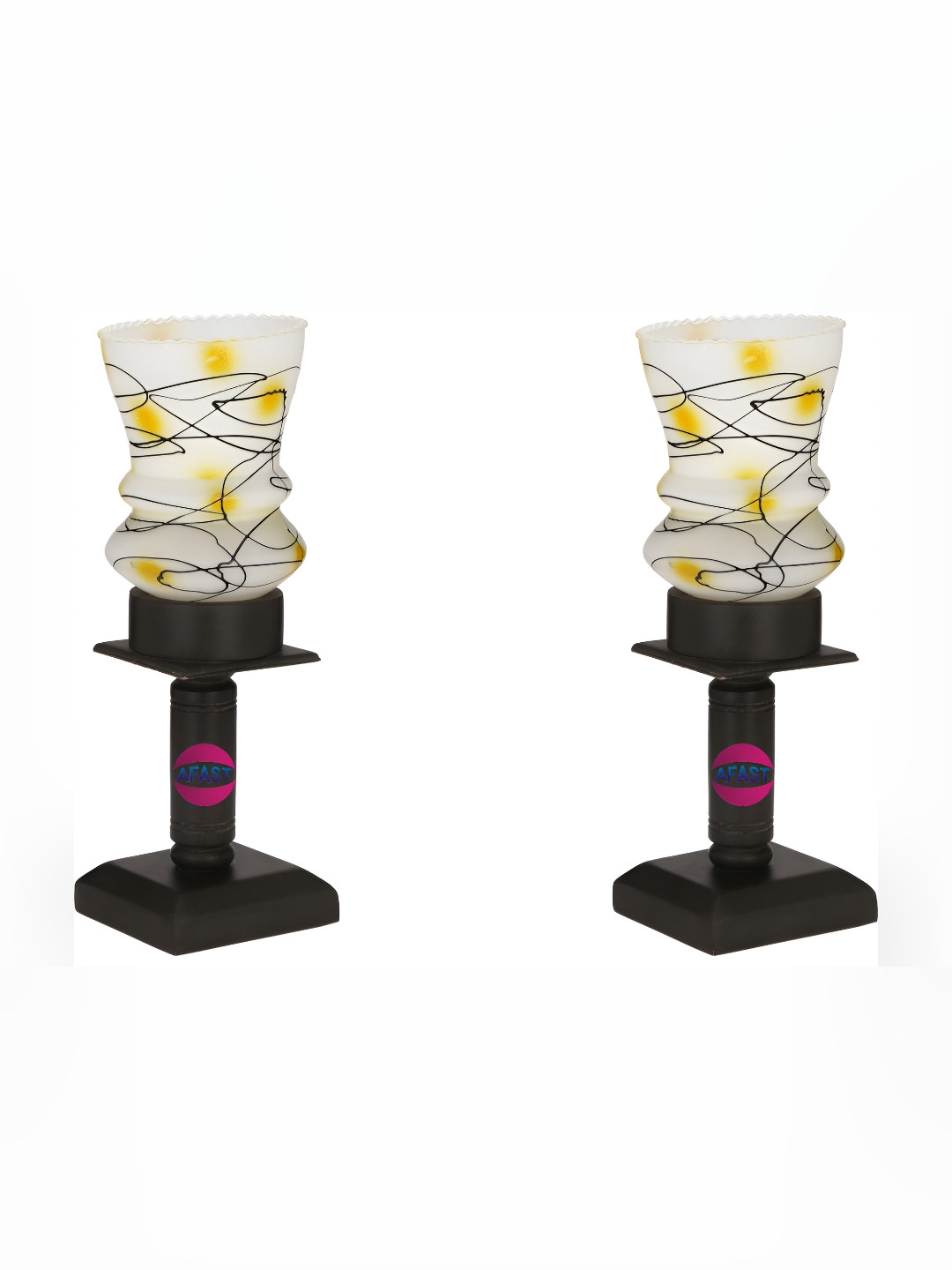 

Afast White & Yellow 2Pcs Textured Wooden with Adjustable Cord Table Lamp