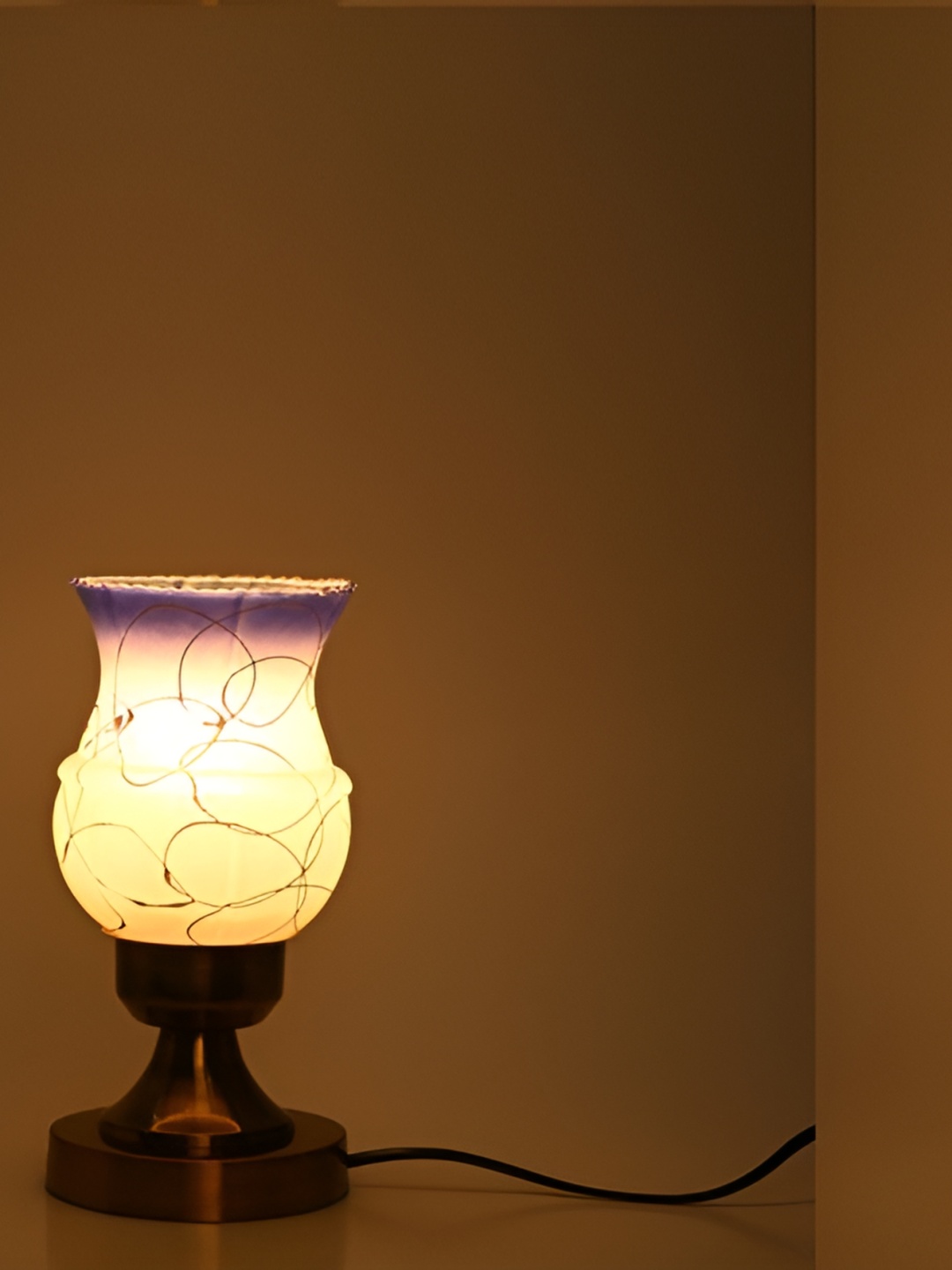 

Afast Purple & Pink Printed Bell Shaped Glass Table Lamp with Adjustable Cord