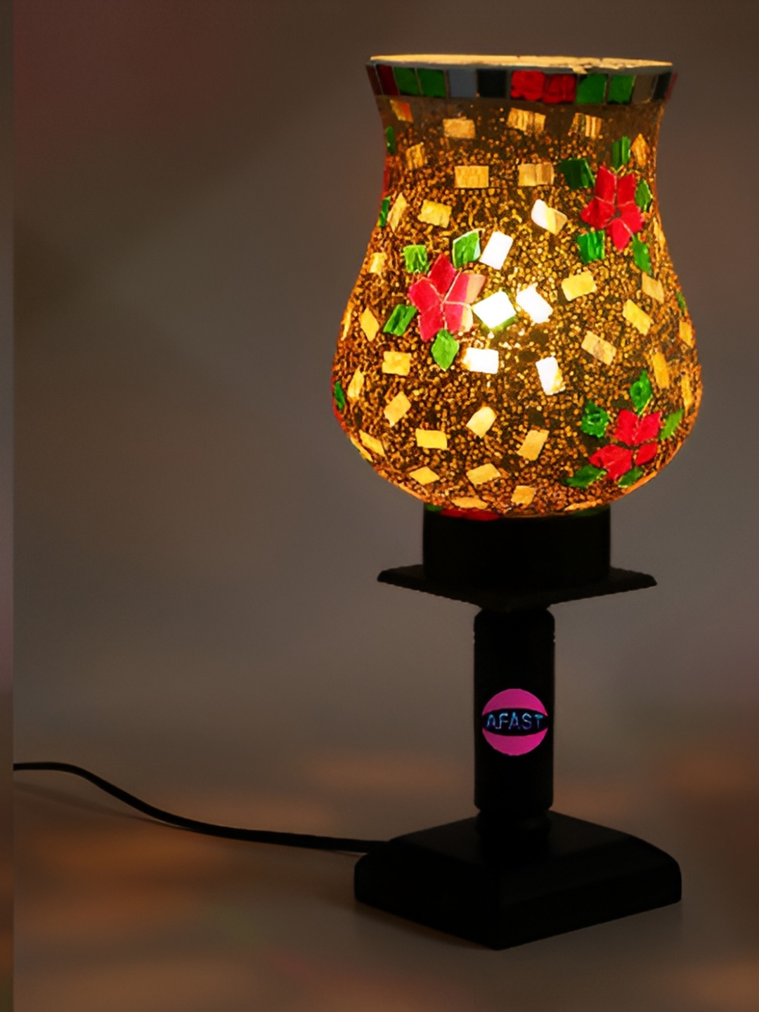 

Afast Yellow & Red 2Pcs Textured Wooden Adjustable Cord Table Lamp