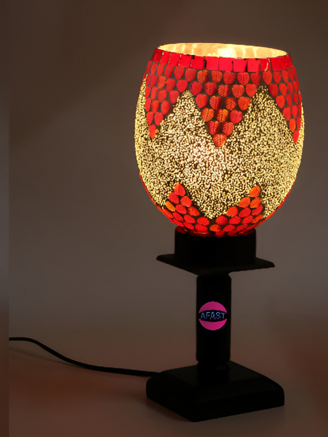 

Afast White & Red 2Pcs Printed Wood Quirky Abstract Shaped Table Lamp with Adjustable Cord, Multi