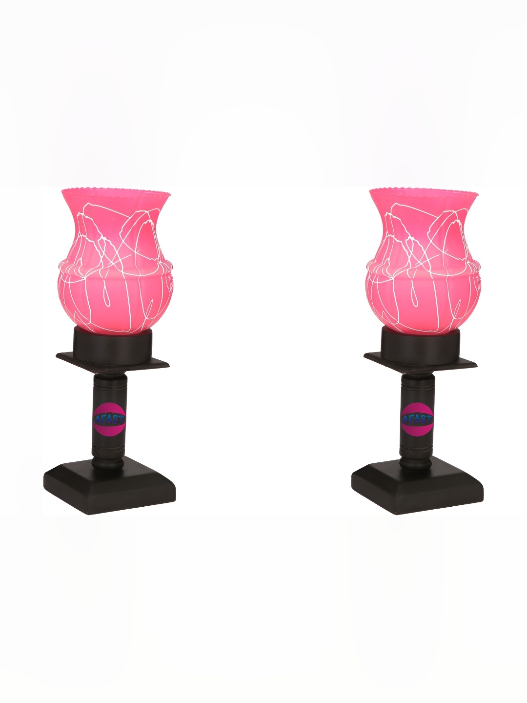 Afast 2 Pcs Pink Printed Wooden Contemporary Table Lamps With Adjustable Cord