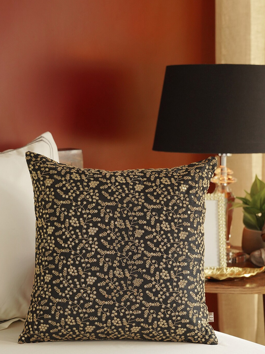 

Pure Home and Living Black Embroidered Square Cushion Cover