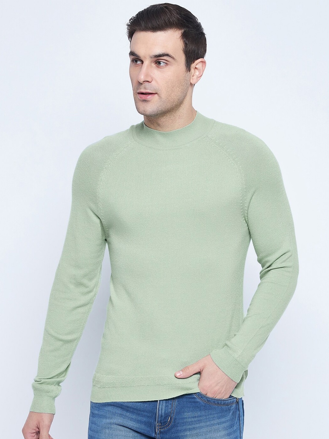 

CAMLA Round Neck Long Sleeves Acrylic Pullover Sweater, Green
