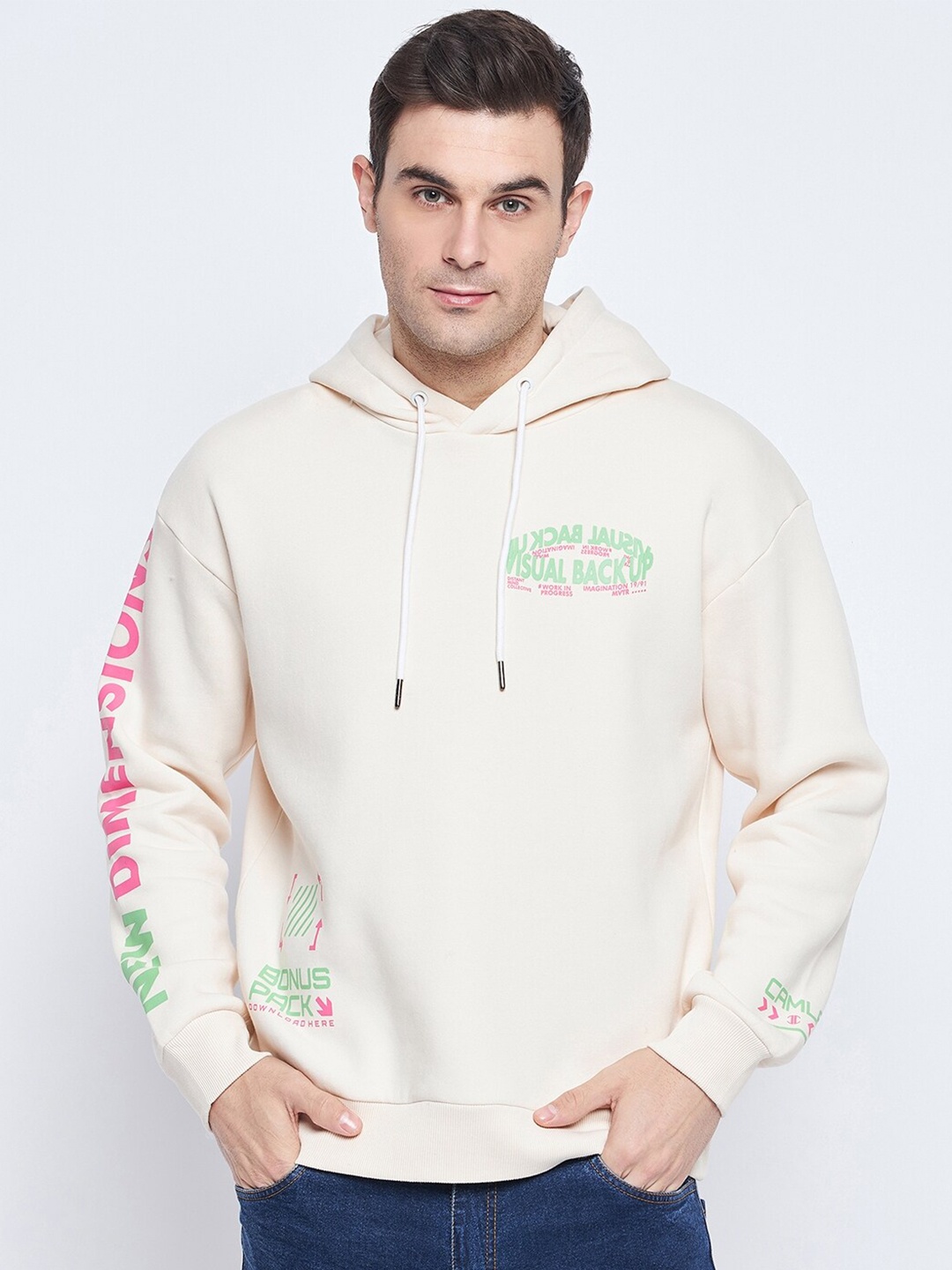

CAMLA Typography Printed Hooded Pullover Sweatshirt, Cream