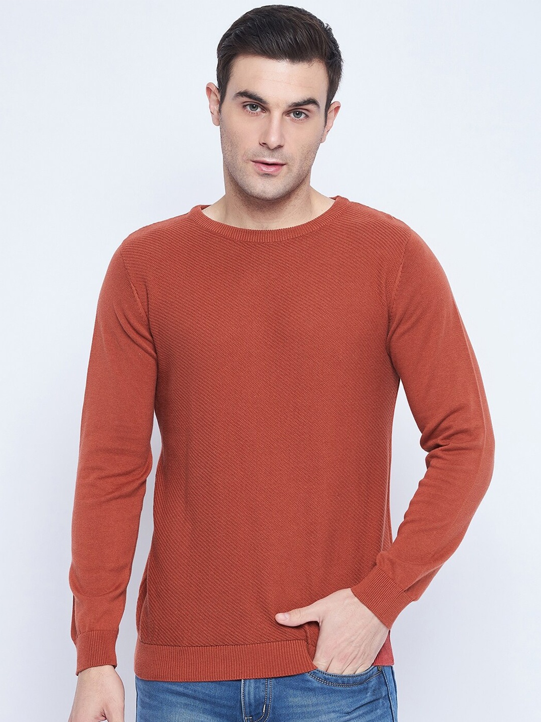 

CAMLA Round Neck Long Sleeves Acrylic Pullover Sweater, Rust