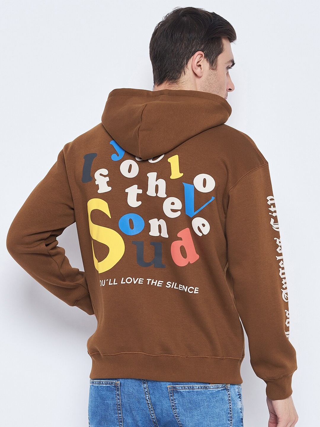 

CAMLA Graphic Printed Hooded Pullover Sweatshirt, Brown