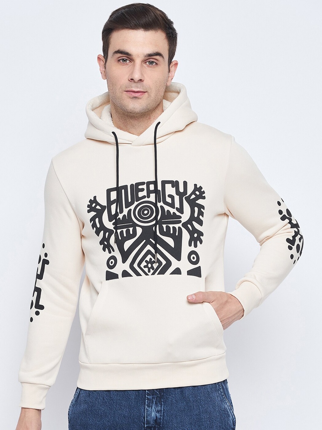 

CAMLA Abstract Printed Hooded Acrylic Pullover Sweatshirt, Cream