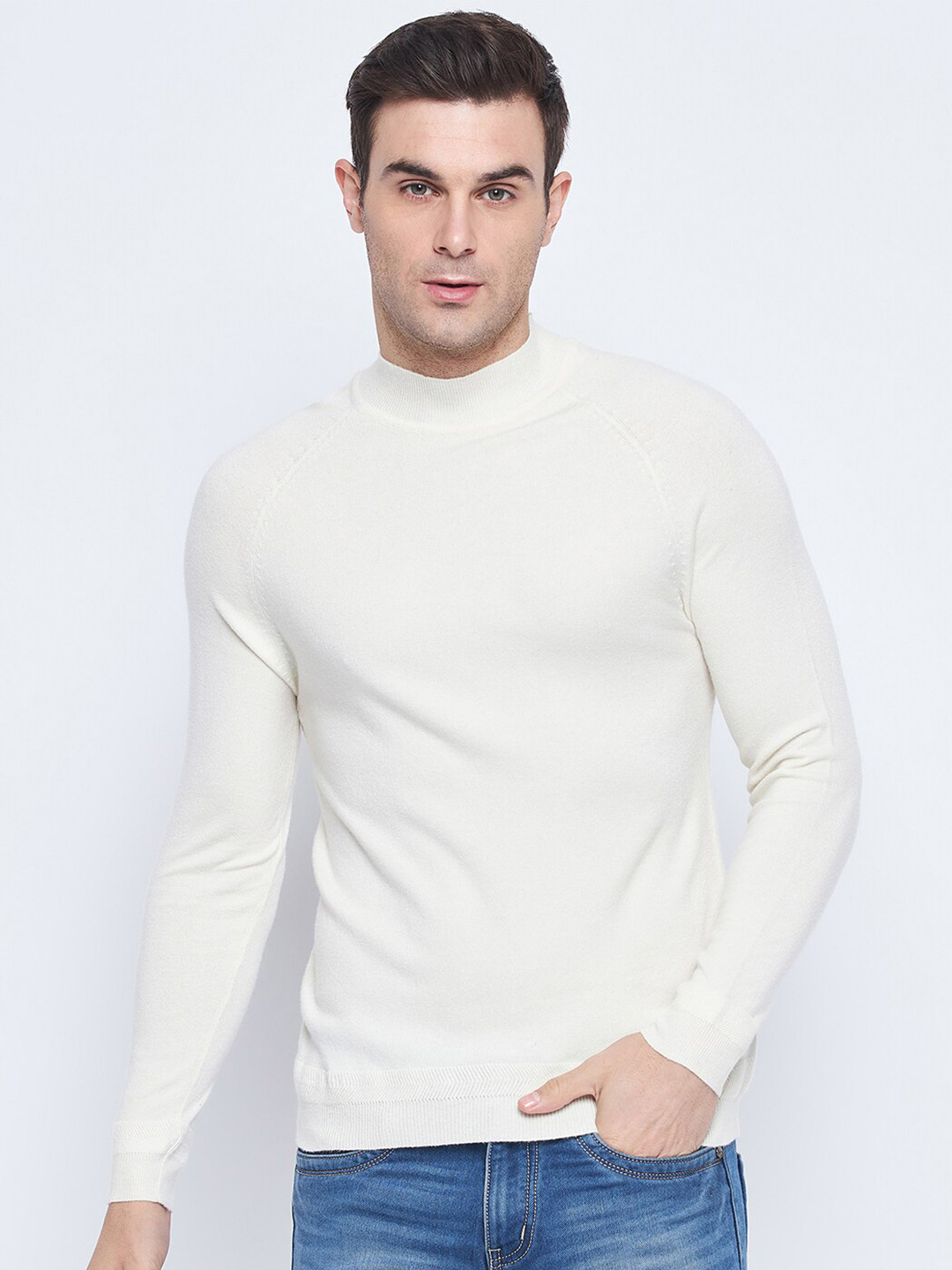 

CAMLA Round Neck Long Sleeves Acrylic Pullover Sweater, Cream