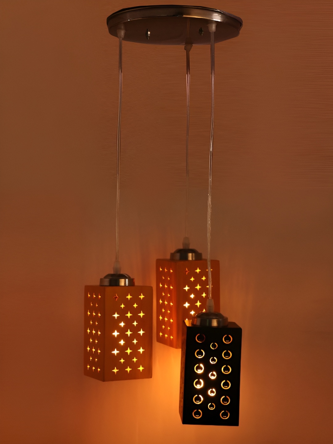 

Afast Brown Textured Rectangle Wooden Hanging Pendant LED Compatible Ceiling Lamp