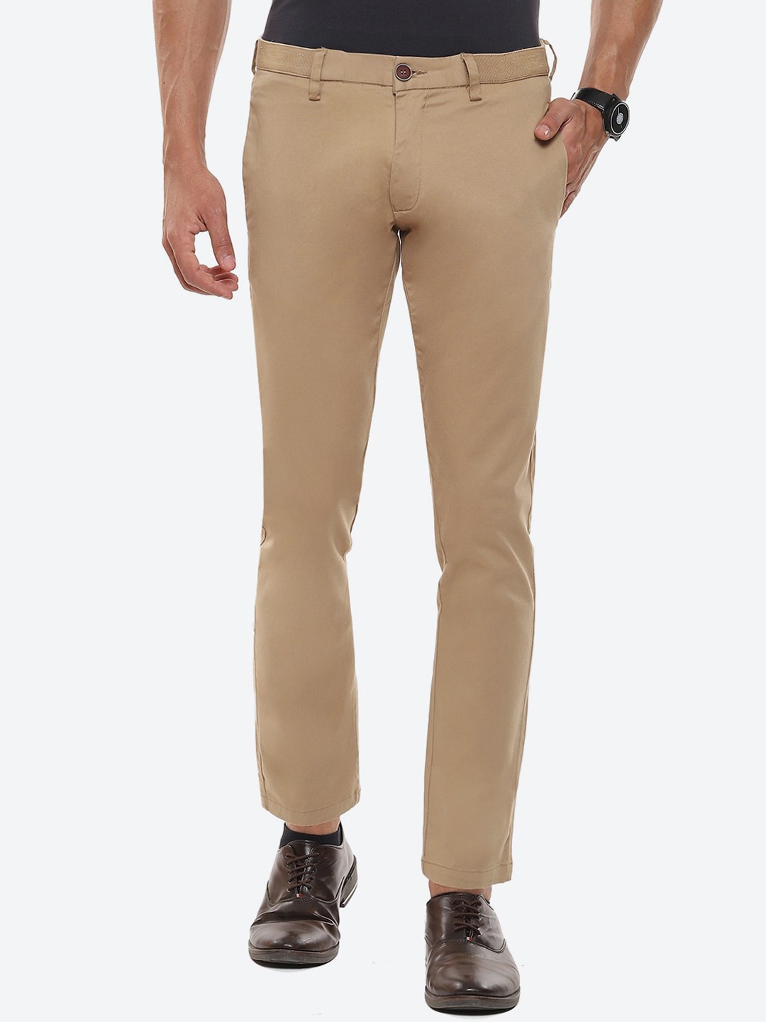 

2Bme Men Slim Fit Cotton Trousers, Khaki