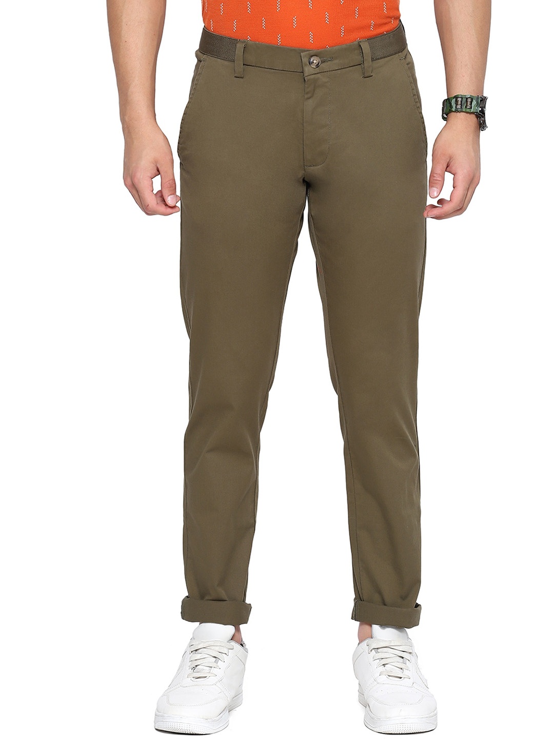 

2Bme Men Regular Fit Cotton Trousers, Olive