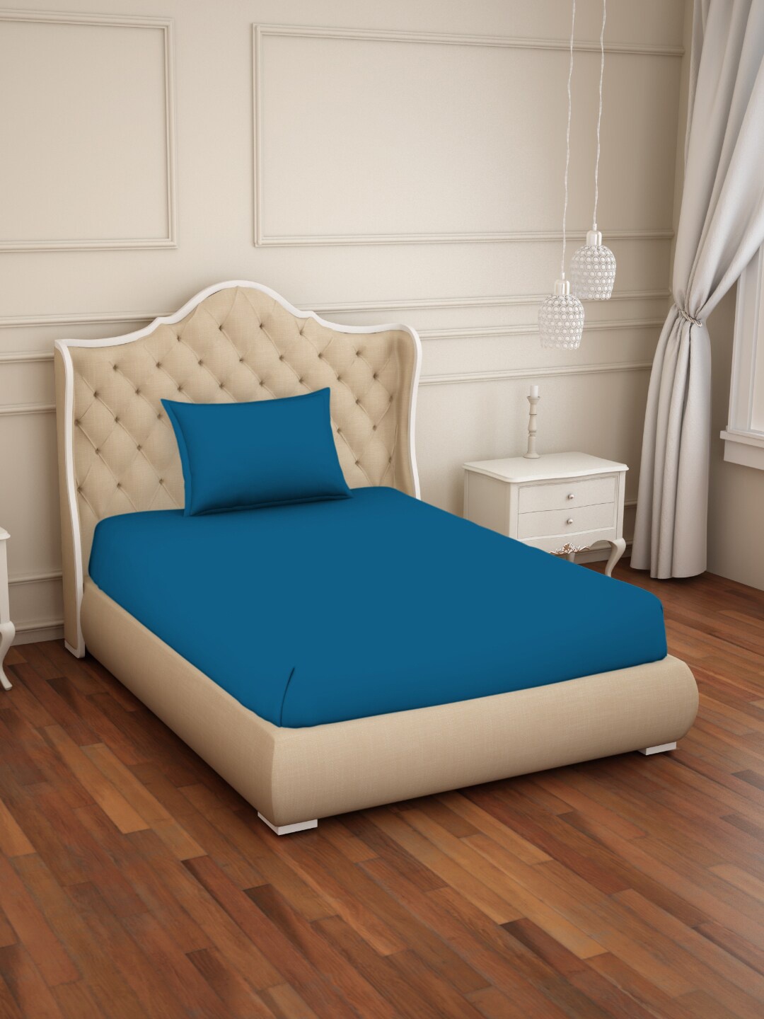 

Welspun Teal Cotton150 TC Single Bedsheet With 1 Pillow Cover