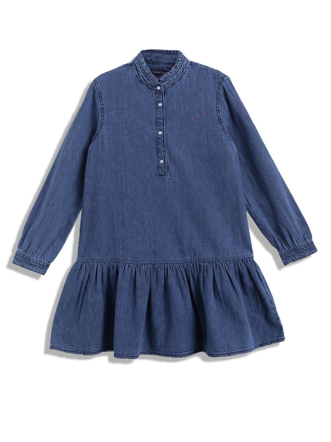 

Tommy Hilfiger Girls Mandarin Collar Cotton A-Line Dress, Blue