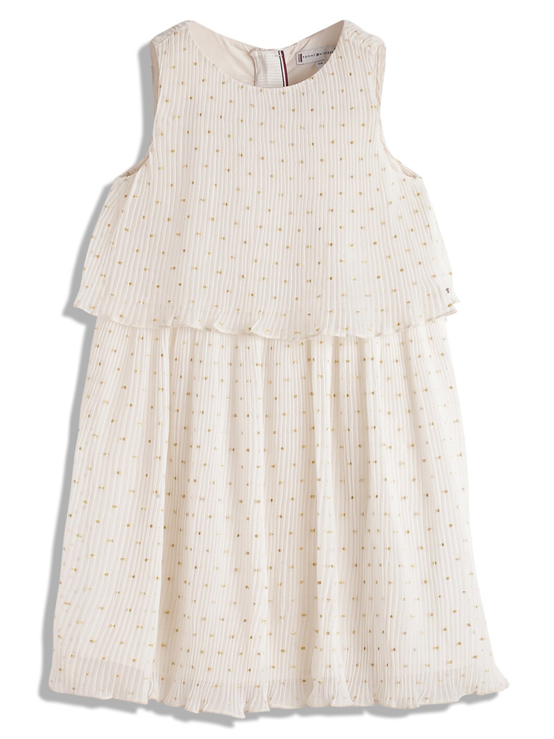 

Tommy Hilfiger Girls Polka Dot Printed Layered Sleeveless Cotton Fit & Flare Dress, Beige