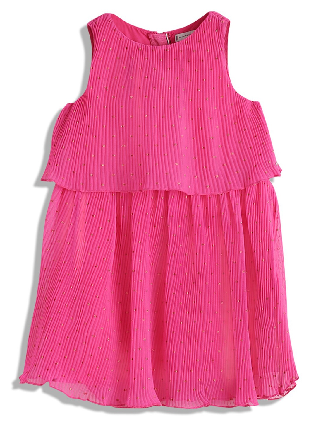 

Tommy Hilfiger Girls Polka Dot Printed Layered Sleeveless Cotton Fit & Flare Dress, Pink