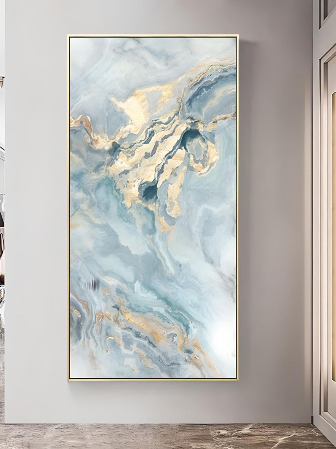 

THE HANDMADE FLAIR Blue & Cream-Coloured Abstract Framed Painting Wall Art