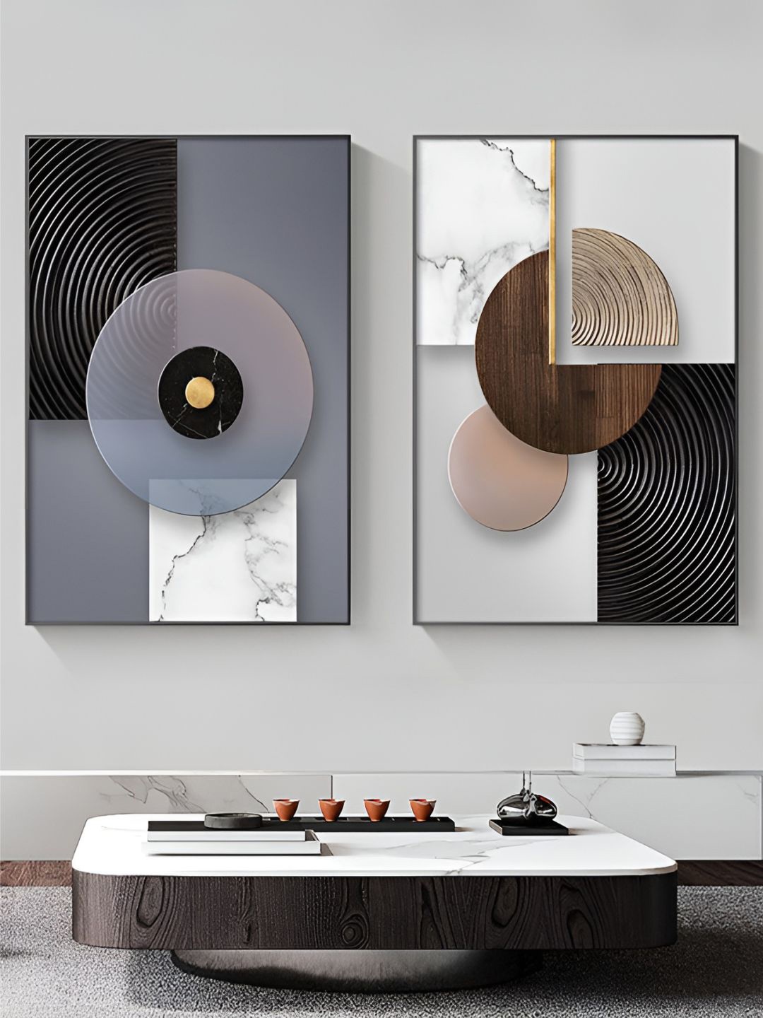 

THE HANDMADE FLAIR Black & Grey 2 Pieces Wooden Textural Geometric Design Wall Art