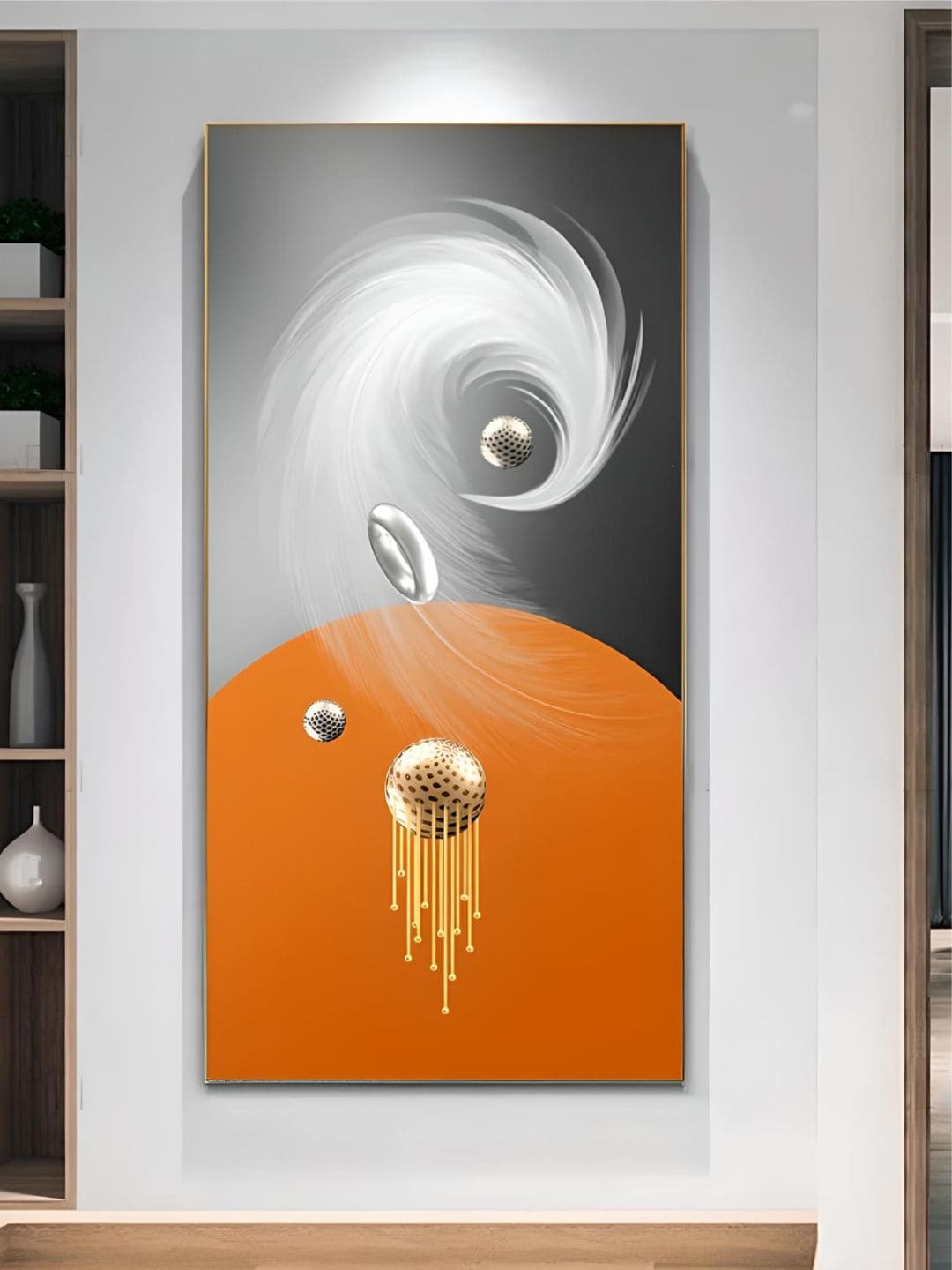 

THE HANDMADE FLAIR Grey & Orange Deer Geometrical Landscape Auspicious Abstract Wall Art
