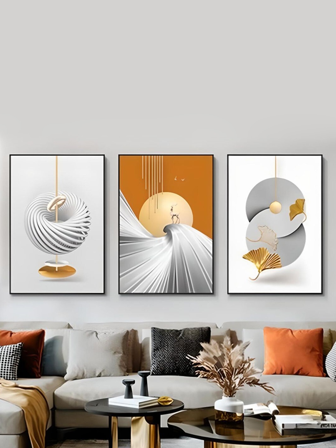 

THE HANDMADE FLAIR Brown & Grey 3 Pieces Wooden Tree Rings Wall Art