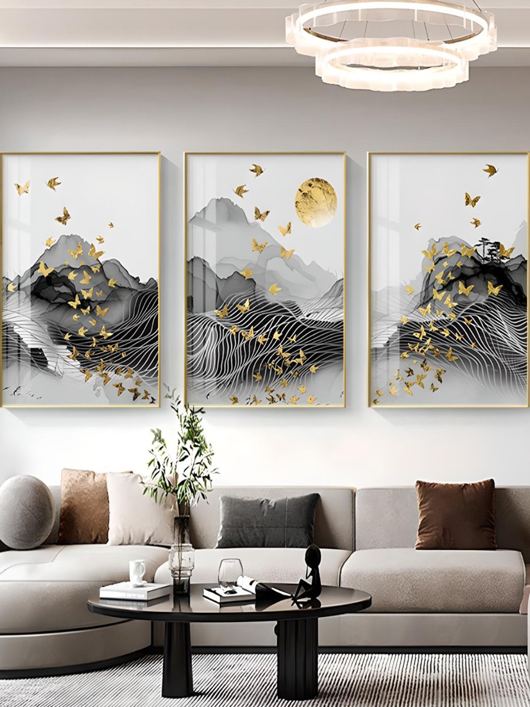 

THE HANDMADE FLAIR 3 Pcs Black & White Landscape Framed Painting Wall Art