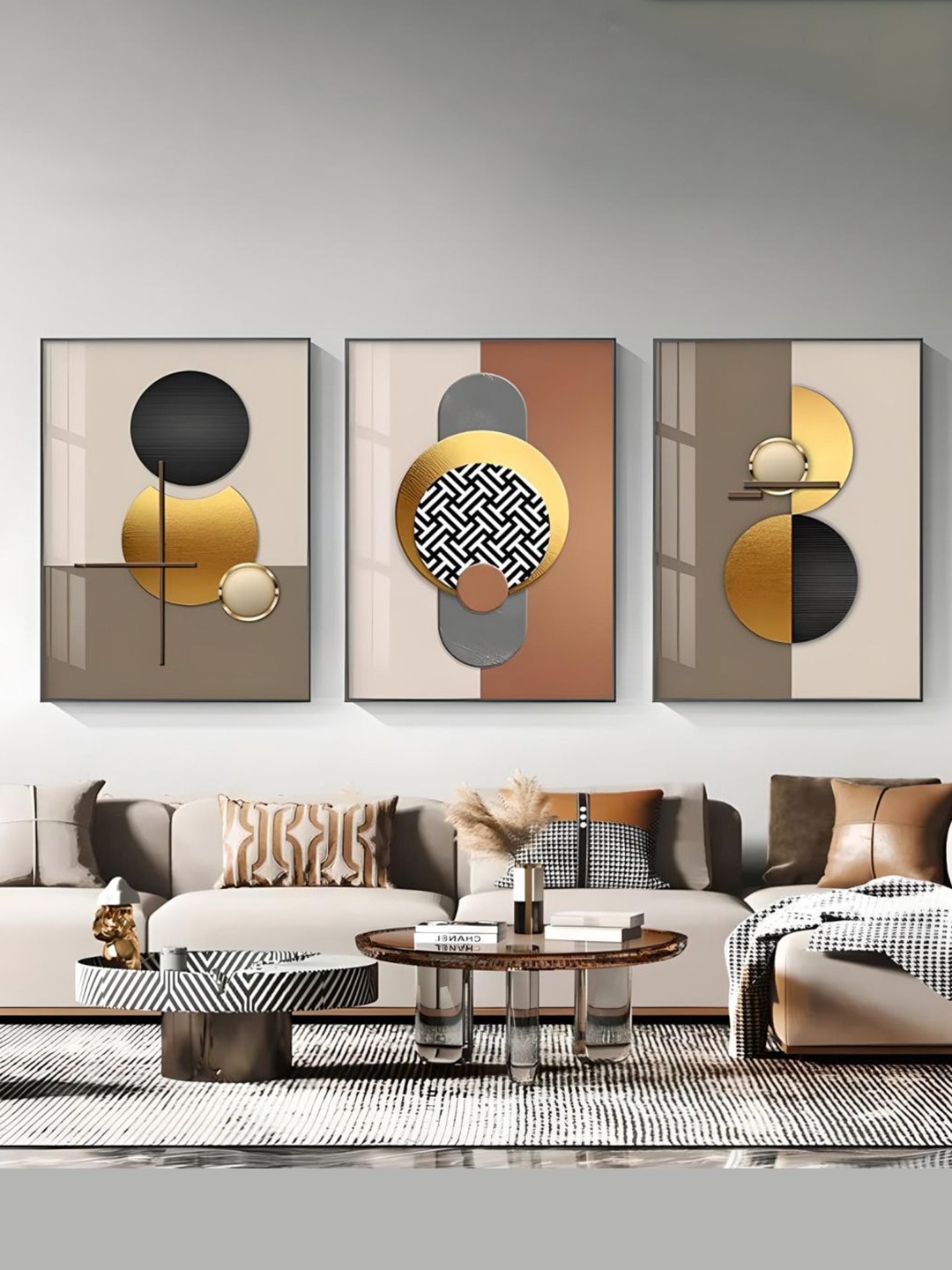 

THE HANDMADE FLAIR Brown & Grey 3 Pieces Sun & Moon Geometric Wooden Wall Art