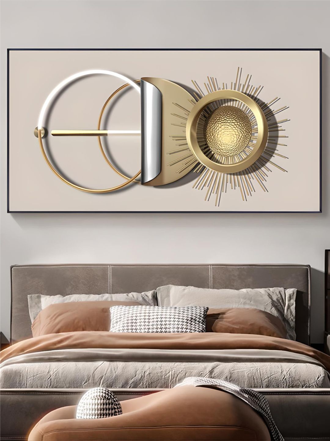 

THE HANDMADE FLAIR Gold Toned & Beige Abstract Wooden Wall Art