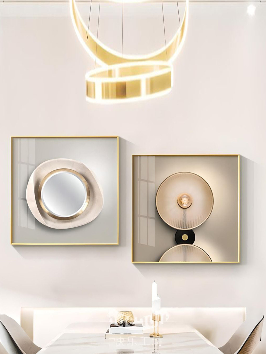 

THE HANDMADE FLAIR 2 Pcs Grey & Gold-Toned Abstract Framed Painting Wall Art