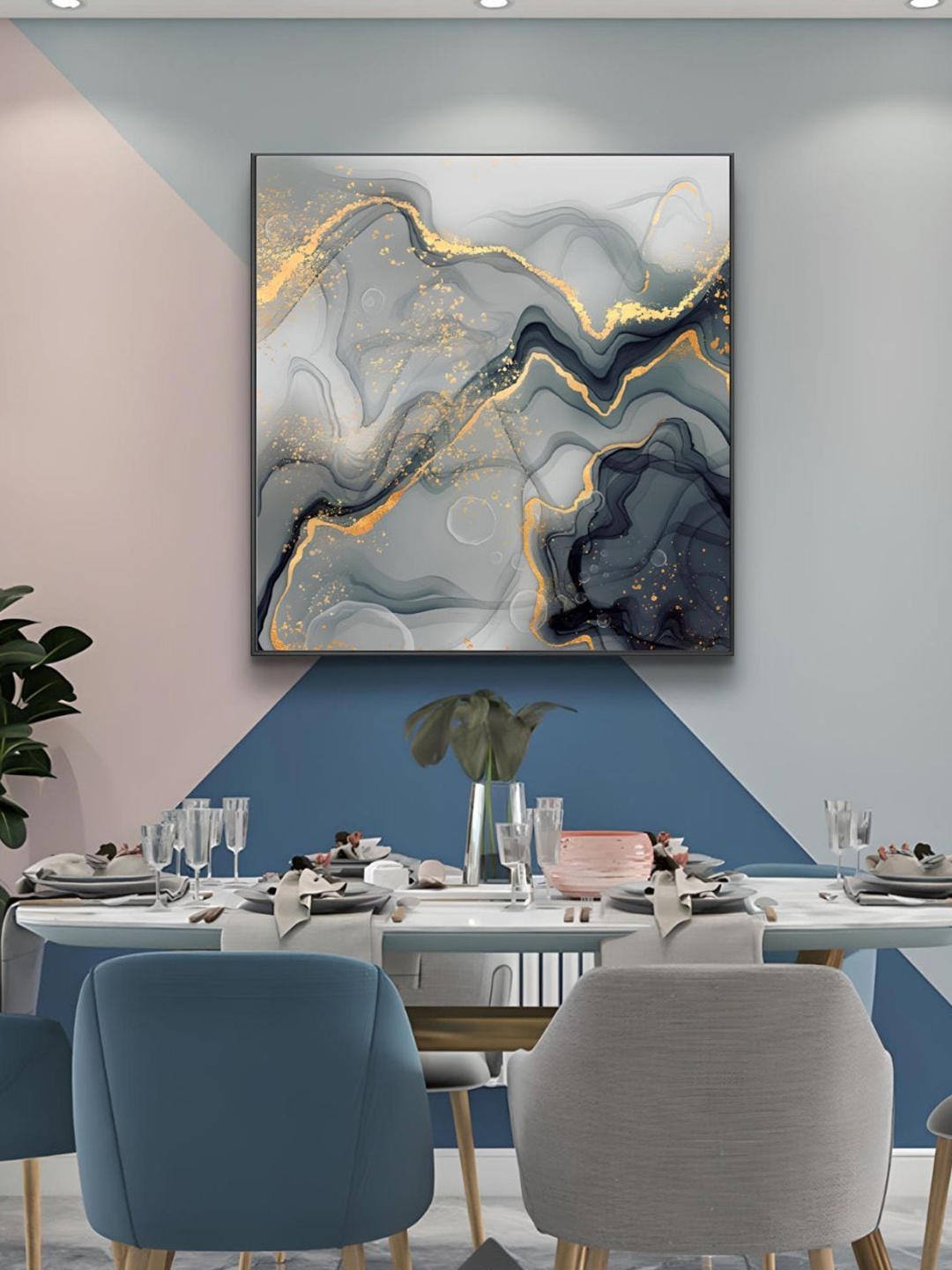 

THE HANDMADE FLAIR Grey & White Abstract Liquid Marble Printed Wooden Wall Art