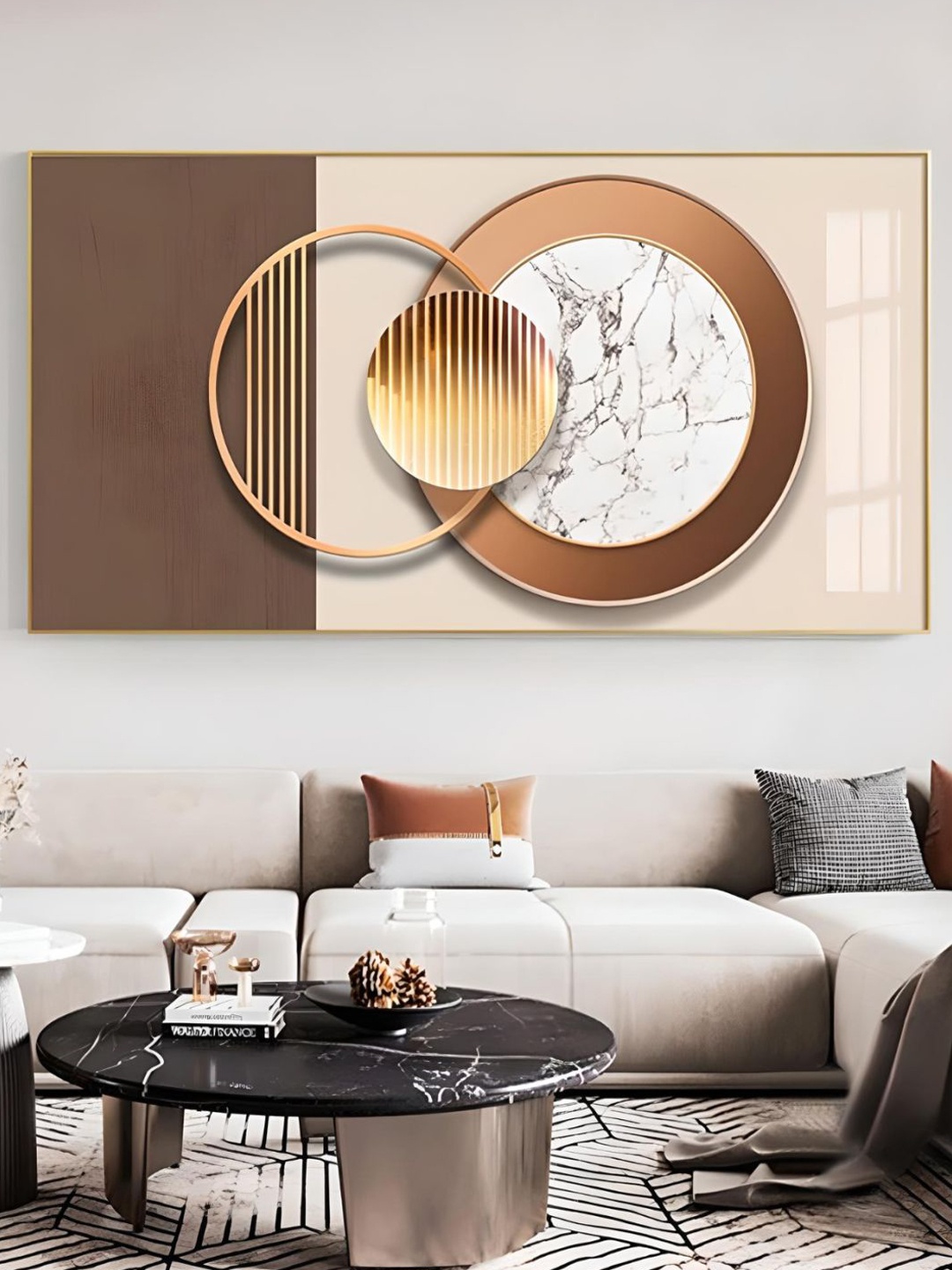 

THE HANDMADE FLAIR Beige & Brown Abstract Framed Painting Wall Art