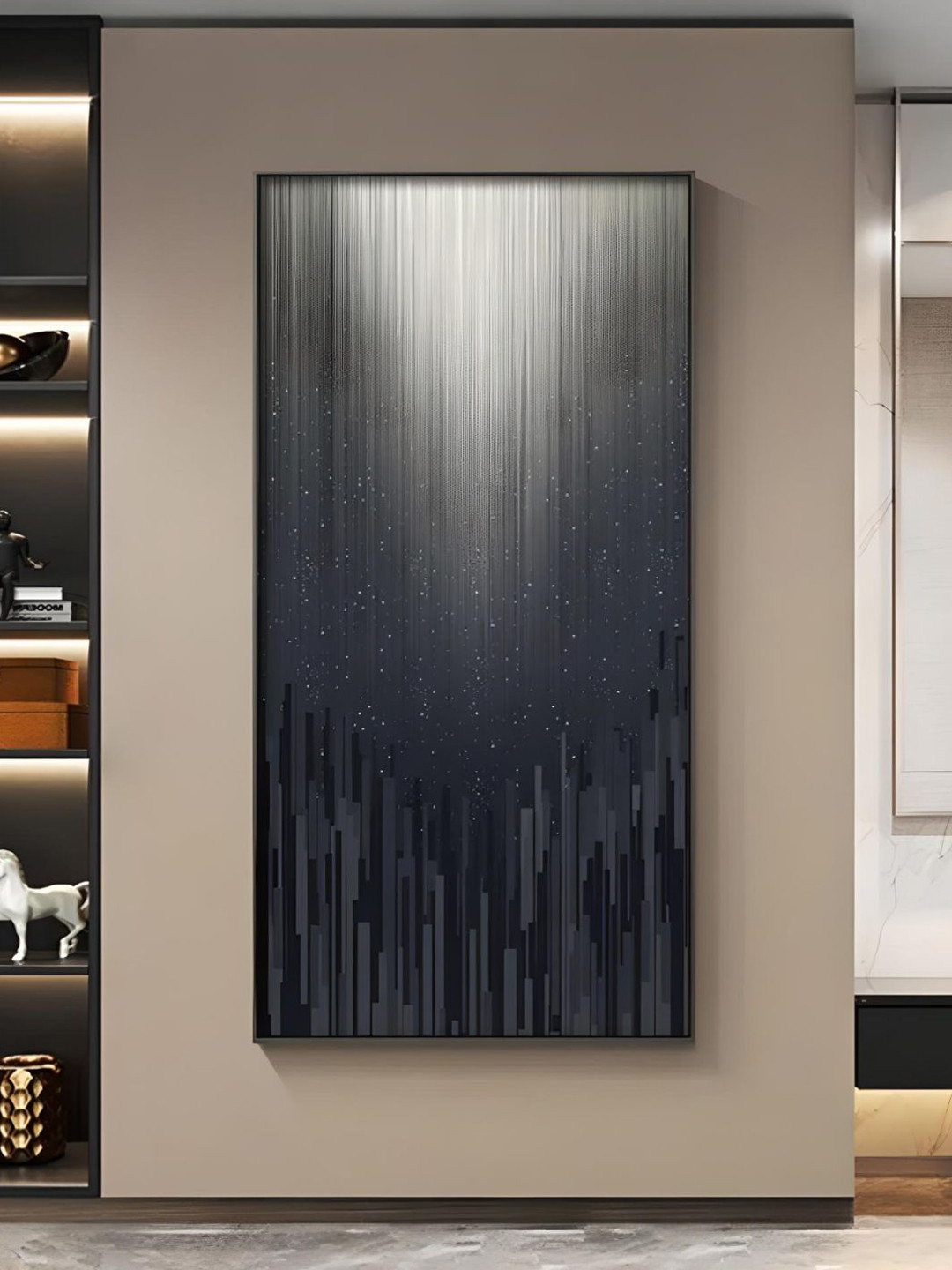 

THE HANDMADE FLAIR Black & White Abstract Urban Digital Rain Gradient Painting Wall Art