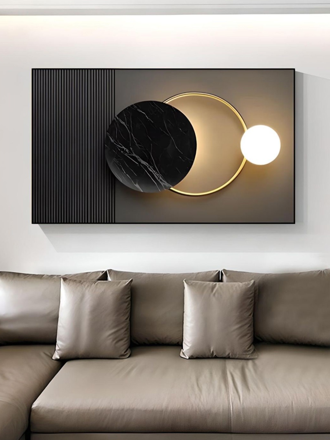 

THE HANDMADE FLAIR Black & Beige Abstract Wooden Framed Canvas Painting Wall Art