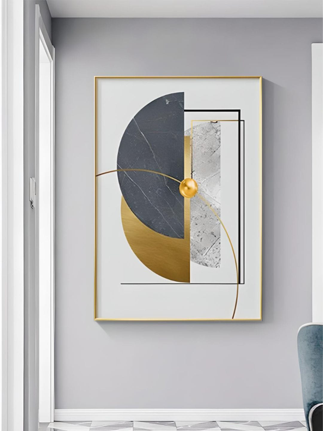 

THE HANDMADE FLAIR White & Gold Toned Wooden Framed Canvas Painting Wall Art