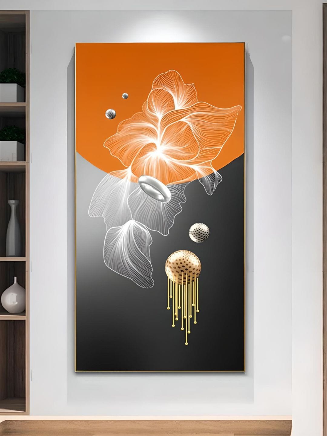 

THE HANDMADE FLAIR Orange & Gold-Toned Abstract Wooden Wall Art